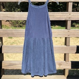 Navy Sleeveless Dress W/ Laser Cutout Skirt Small